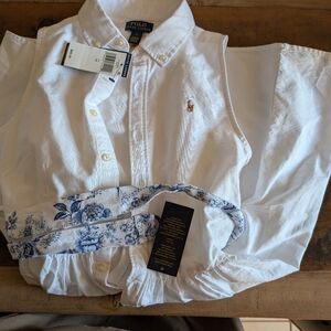 Polo by Ralph Lauren White Dress with Blue Floral Sash